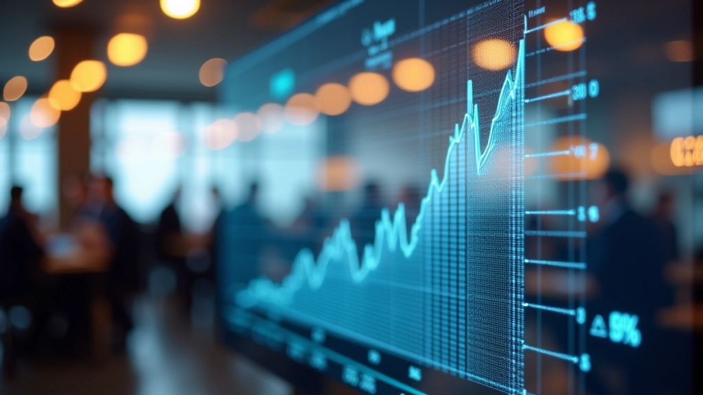 Grafisk oversigt over steigende metrics trends på digital display med grønt tema