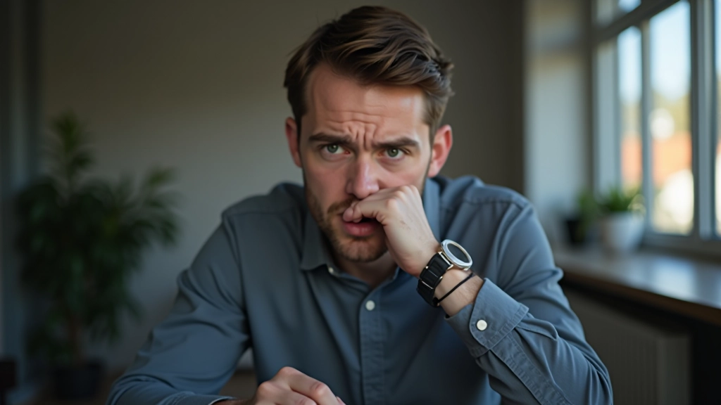 Person som ser på computer skærm med tænkende ansigt, viser frustration over begrænsninger
